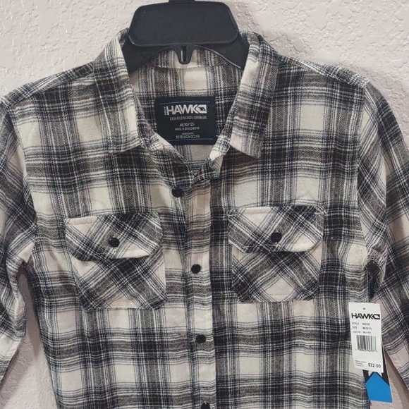 TONY HAWK Black and White , Brown Button Down Shirt Classic Plaid Design - Picture 5 of 17